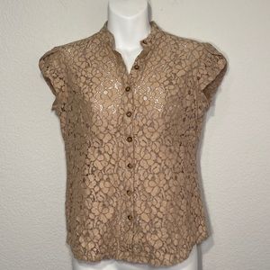 Michael Kors Lace Button Down Semi-Sheer Blouse